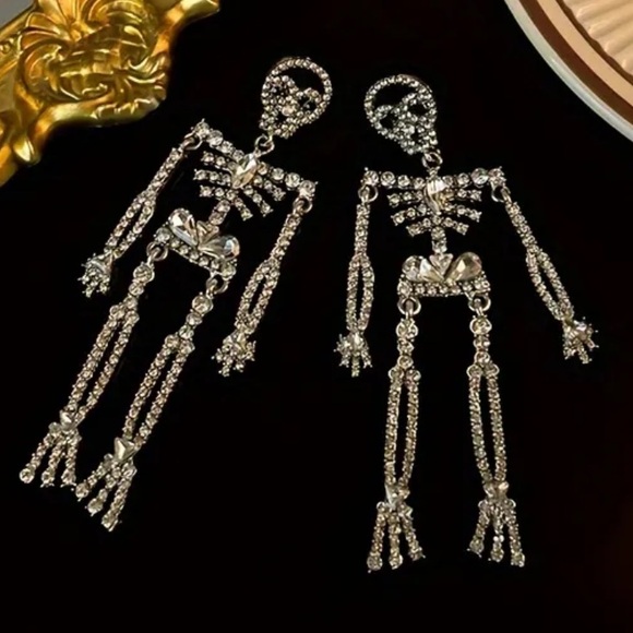 New Skeleton Body Rhinestone Earrings bling goth punk sparkling - Picture 6 of 10